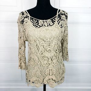 4/$24 Adiva Crochet Top Dark Tan
